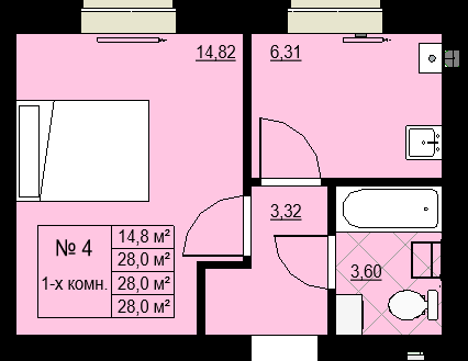 Однокомнатная квартира 28,0м2