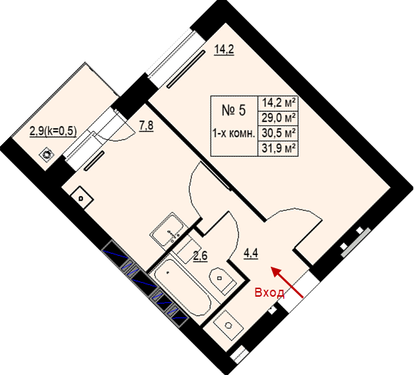 Однокомнатная квартира 30,5 м2