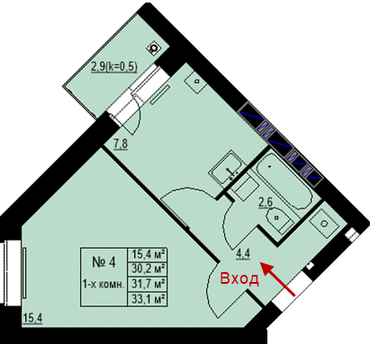 Однокомнатная квартира 31,7м2