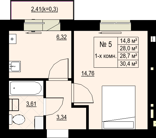 Однокомнатная квартира 28,7м2