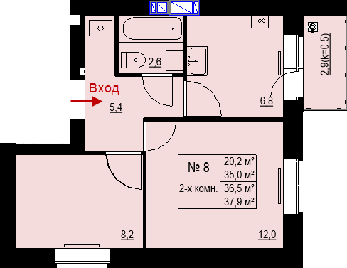 Двухкомнатная квартира 36,5 м2